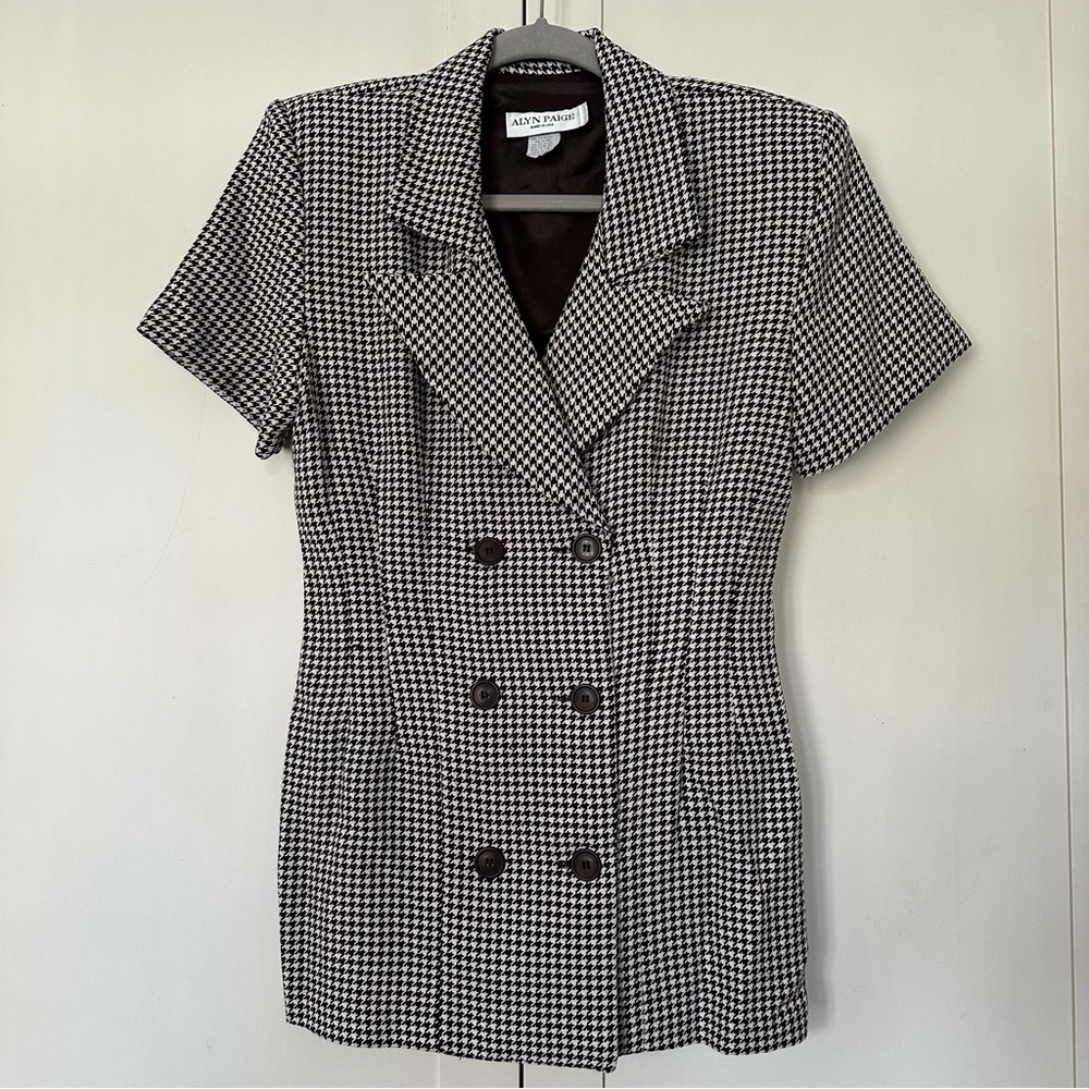 Alyn Paige Double Breasted Brown Houndstooth Blazer Jacket Women's